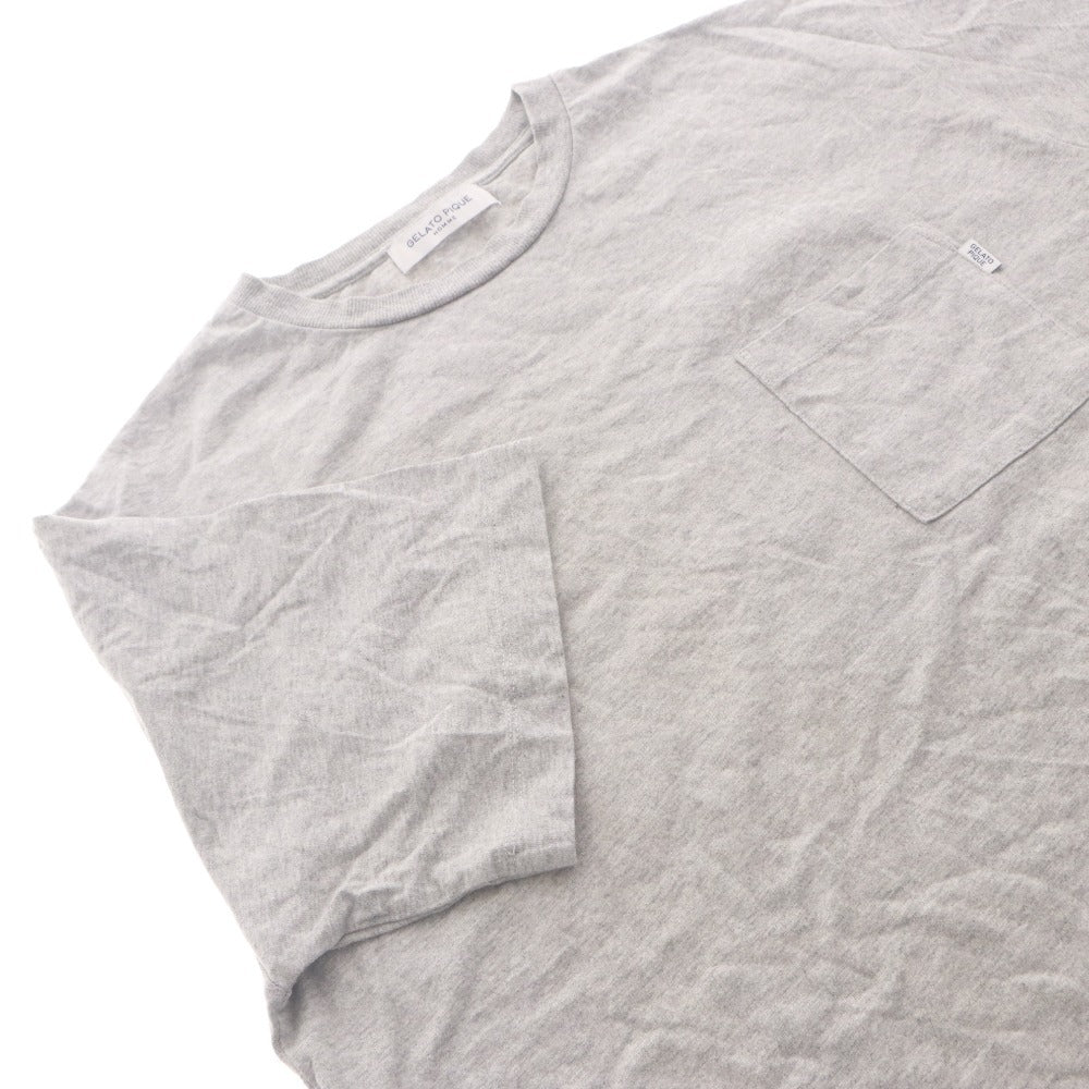 ■ GELATO PIQUE HOMME ロゴプルオーバー 半袖 Tシャツ トップス カットソー 胸ポケット メンズ L ライトグレー