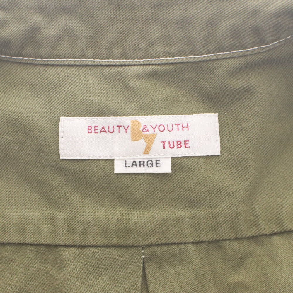 ■ BEAUTY&YOUTH x TUBE コラボモデル ワークシャツ ジャケット 長袖 トップス アウター 襟 ボタン 胸ポケット メンズ L カーキ