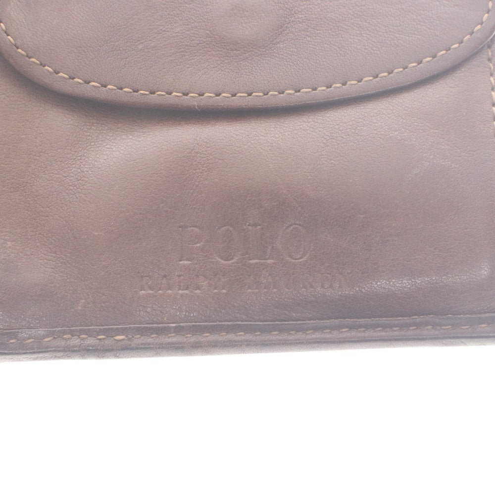 ■ POLO RALPH LAUREN 二つ折り財布 紋章風 ロゴ 小銭 札 カード入れ メンズ レディース ダークネイビー ブラウン系