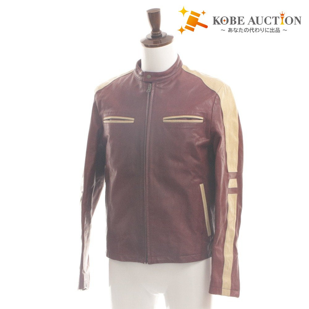 ■ COMME CA DU MODE MEN Leather Jacket Long Sleeve Outerwear Leather Zip Up Shoulder Line Men's 2 (M equivalent) Bordeaux Beige Sample Product