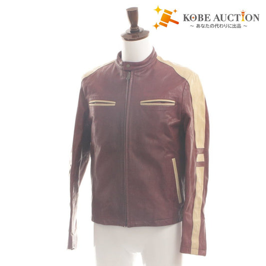 ■ COMME CA DU MODE MEN レザージャケット 長袖 アウター 革 ジップアップ 肩ライン メンズ 2 (M相当 ) ボルドー ベージュ系 サンプル品