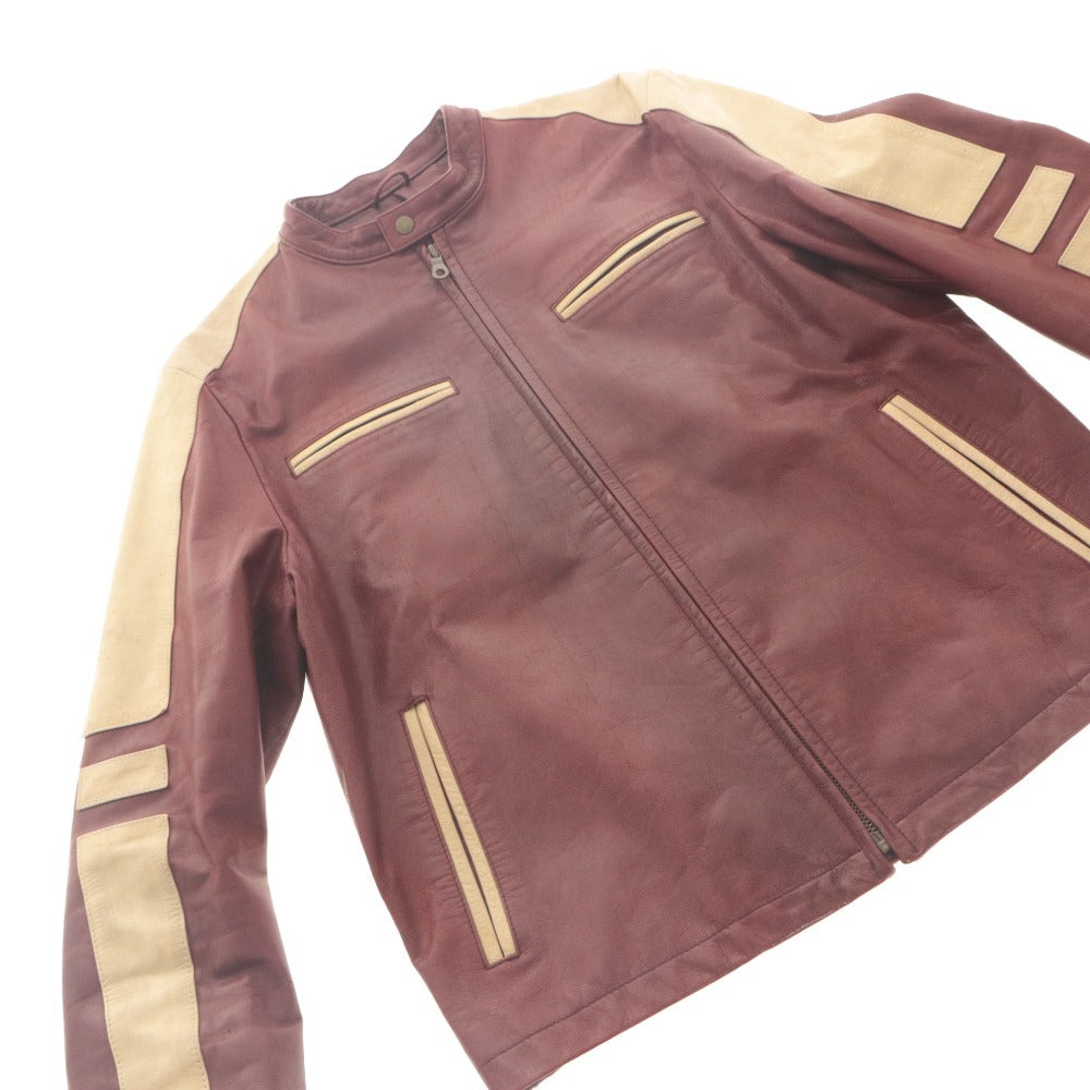 ■ COMME CA DU MODE MEN Leather Jacket Long Sleeve Outerwear Leather Zip Up Shoulder Line Men's 2 (M equivalent) Bordeaux Beige Sample Product