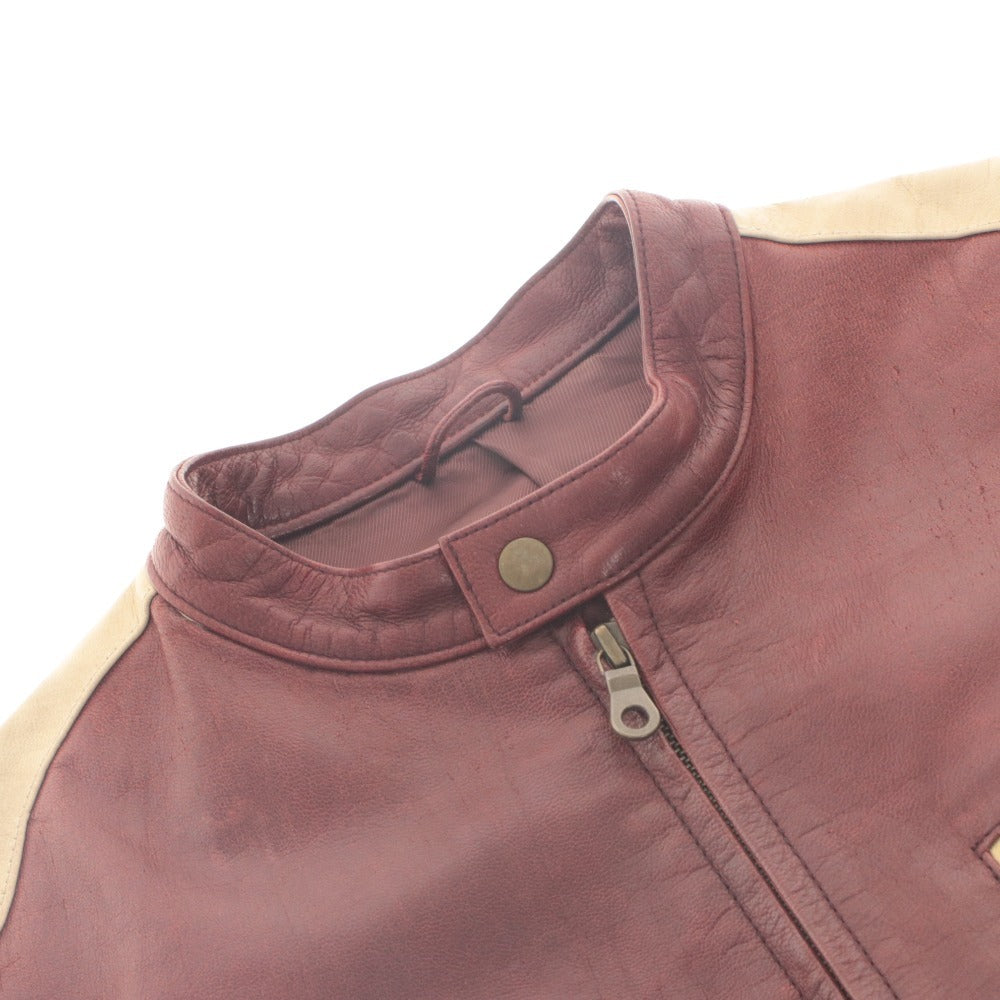 ■ COMME CA DU MODE MEN Leather Jacket Long Sleeve Outerwear Leather Zip Up Shoulder Line Men's 2 (M equivalent) Bordeaux Beige Sample Product
