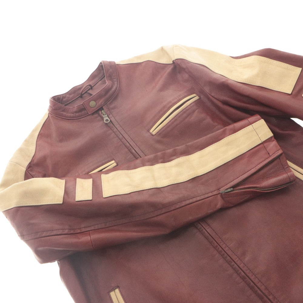■ COMME CA DU MODE MEN Leather Jacket Long Sleeve Outerwear Leather Zip Up Shoulder Line Men's 2 (M equivalent) Bordeaux Beige Sample Product