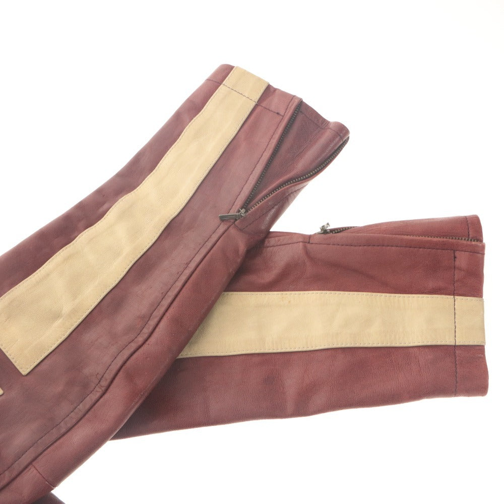 ■ COMME CA DU MODE MEN Leather Jacket Long Sleeve Outerwear Leather Zip Up Shoulder Line Men's 2 (M equivalent) Bordeaux Beige Sample Product