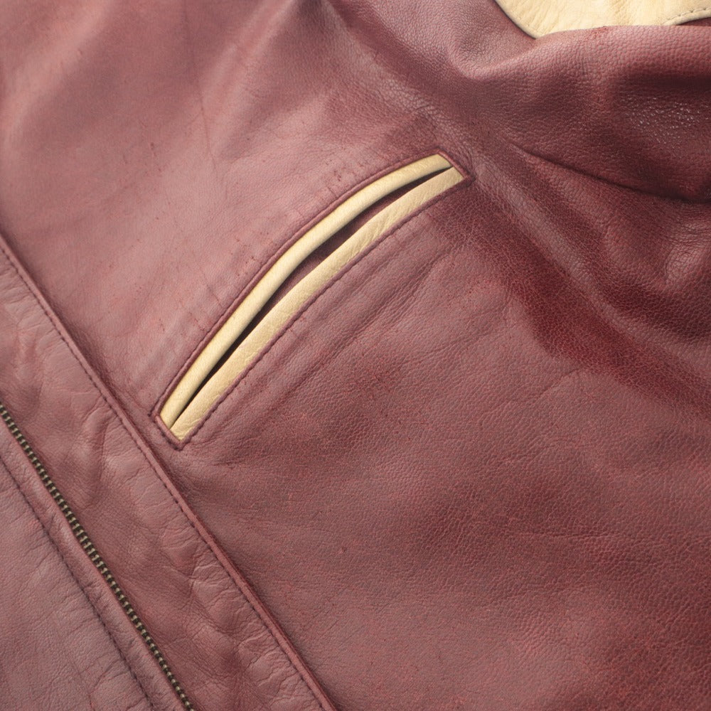 ■ COMME CA DU MODE MEN Leather Jacket Long Sleeve Outerwear Leather Zip Up Shoulder Line Men's 2 (M equivalent) Bordeaux Beige Sample Product