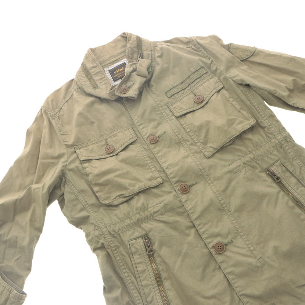 ■ vital MONSIEUR NICOLE Safari Jacket Long Sleeve Outerwear Military Field Button Zip Up Men's 46 (M equivalent) Khaki