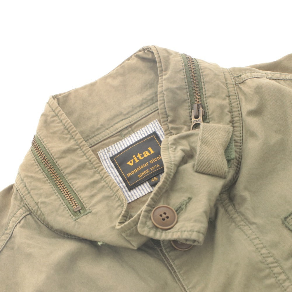 ■ vital MONSIEUR NICOLE Safari Jacket Long Sleeve Outerwear Military Field Button Zip Up Men's 46 (M equivalent) Khaki