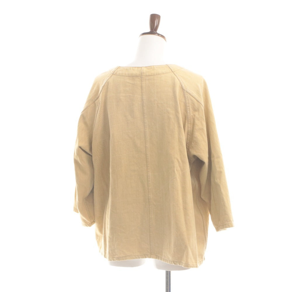 ■ PENNEYS Exclusive Model Collarless Coverall Jacket Long Sleeve Outer V-Neck Chest Pocket Buttons Men's (Fits L) Beige