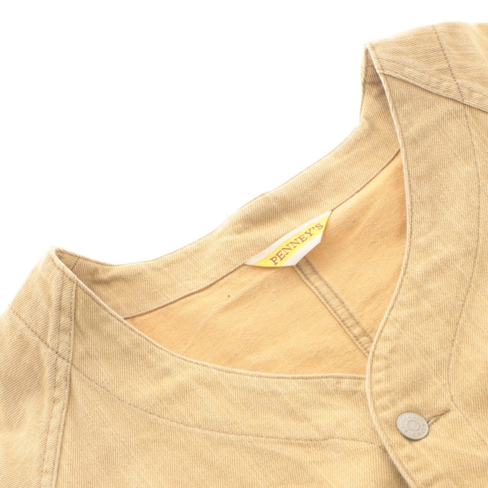 ■ PENNEYS Exclusive Model Collarless Coverall Jacket Long Sleeve Outer V-Neck Chest Pocket Buttons Men's (Fits L) Beige