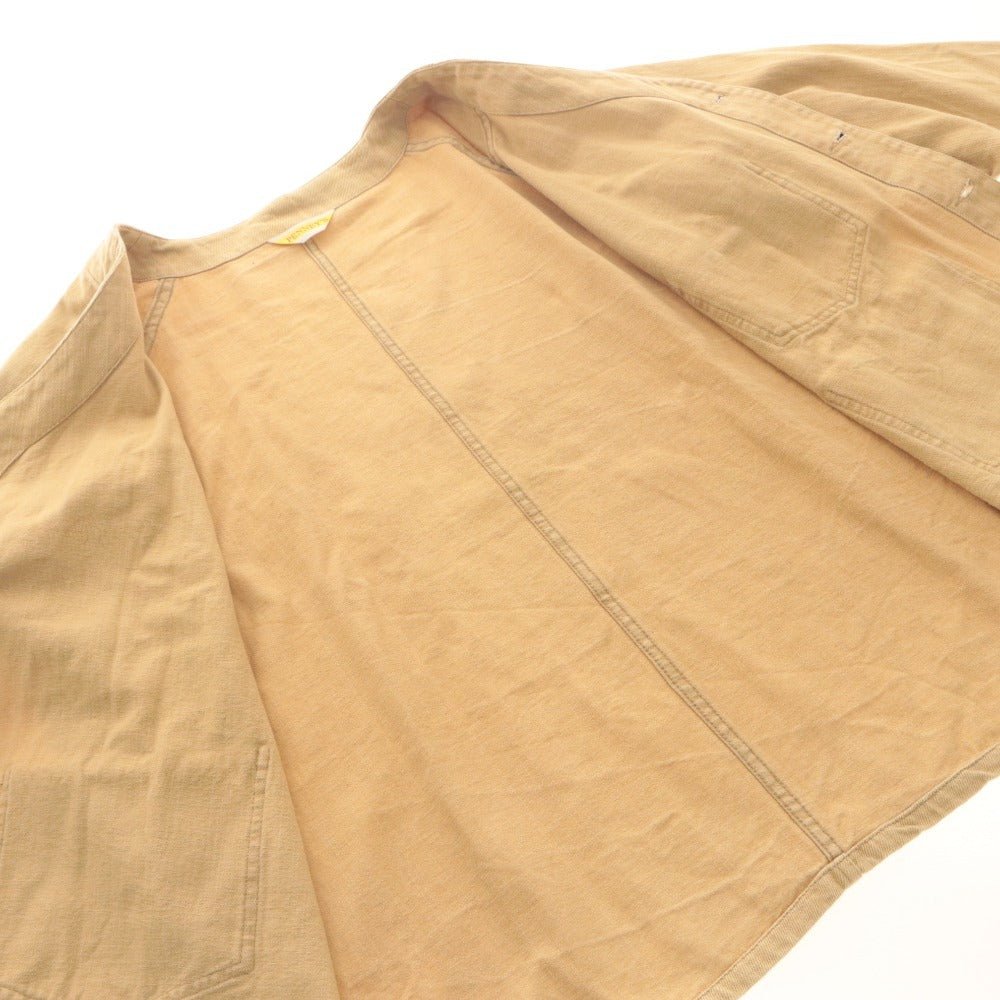 ■ PENNEYS Exclusive Model Collarless Coverall Jacket Long Sleeve Outer V-Neck Chest Pocket Buttons Men's (Fits L) Beige