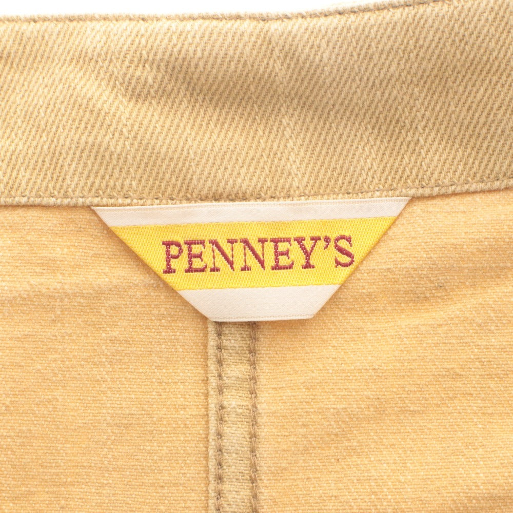 ■ PENNEYS Exclusive Model Collarless Coverall Jacket Long Sleeve Outer V-Neck Chest Pocket Buttons Men's (Fits L) Beige