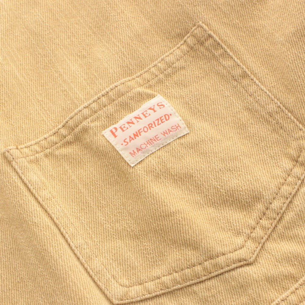 ■ PENNEYS Exclusive Model Collarless Coverall Jacket Long Sleeve Outer V-Neck Chest Pocket Buttons Men's (Fits L) Beige