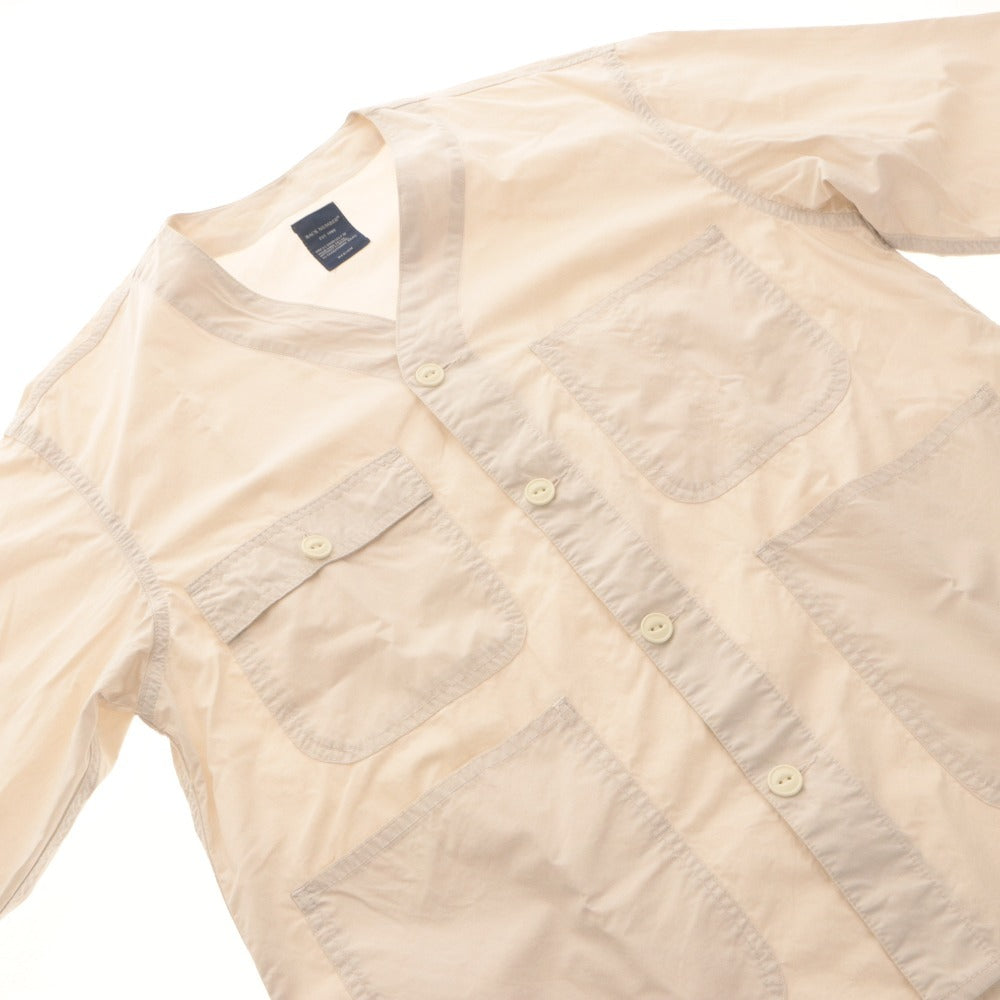 ■ Right-on BACK NUMBER Collarless Shirt Jacket Long Sleeve Outer Jungle Fatigue Military Chest Pockets Men's M Beige