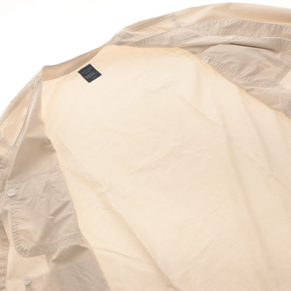 ■ Right-on BACK NUMBER Collarless Shirt Jacket Long Sleeve Outer Jungle Fatigue Military Chest Pockets Men's M Beige