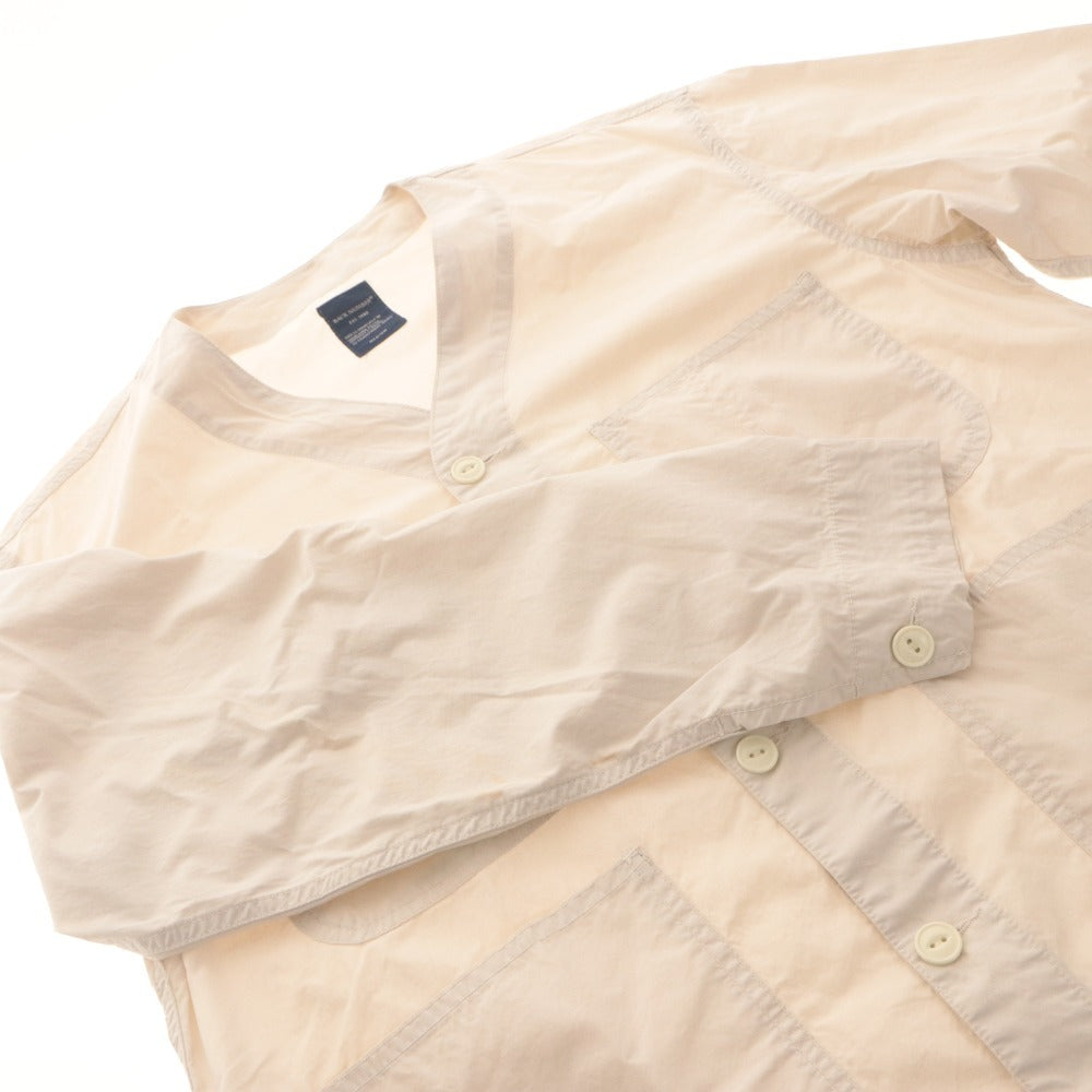 ■ Right-on BACK NUMBER Collarless Shirt Jacket Long Sleeve Outer Jungle Fatigue Military Chest Pockets Men's M Beige