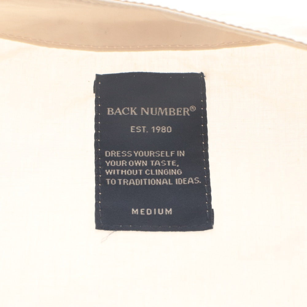 ■ Right-on BACK NUMBER Collarless Shirt Jacket Long Sleeve Outer Jungle Fatigue Military Chest Pockets Men's M Beige