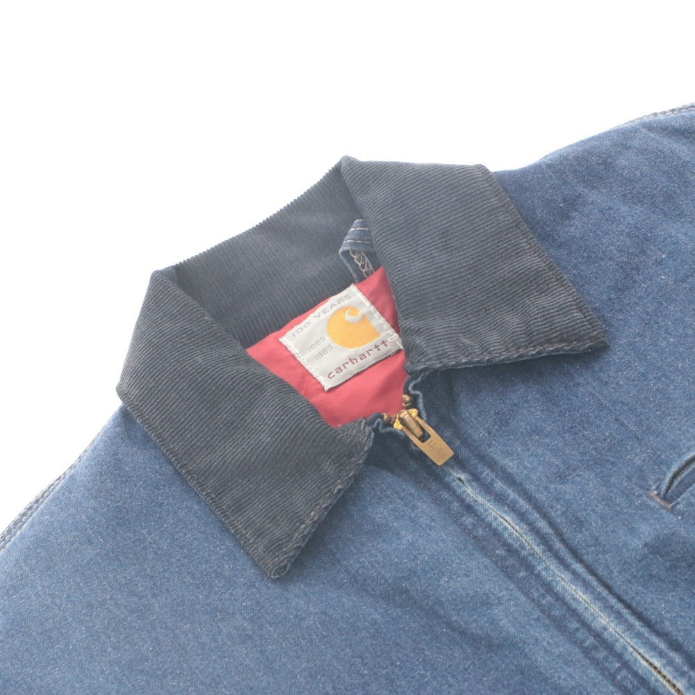 ■ Carhartt 100 YEARS Detroit Jacket Denim Long Sleeve Outer 100th Anniversary Limited Edition Made in 1989 Men's Equivalent to XL Navy Red