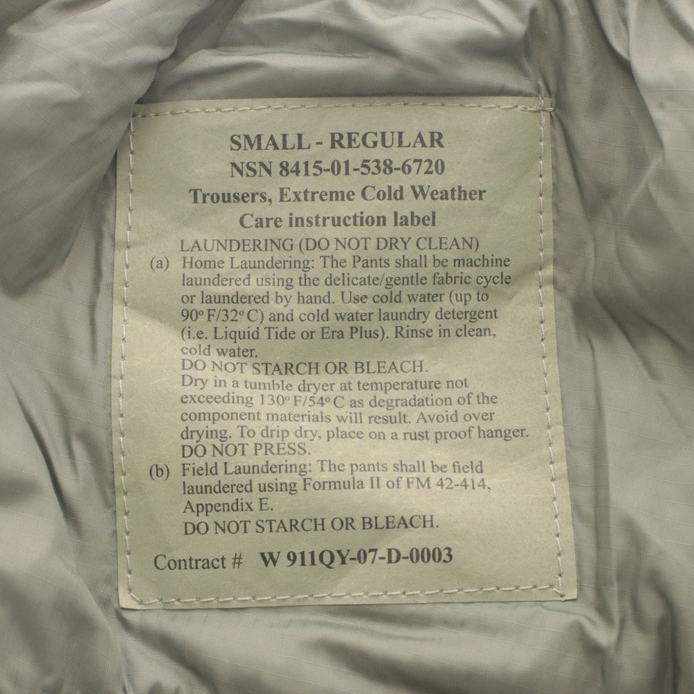 ■ US Military Issue ECWCS GEN3 LEVEL 7 Primaloft Pants Cold Weather Trousers Long Bottoms Men's S-R (Approx. M-L) Beige