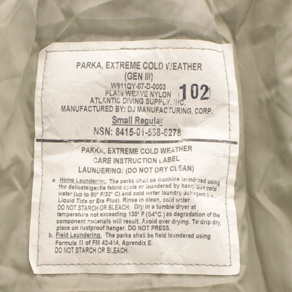 ■ U.S. ARMY Genuine ECWCS GEN3 LEVEL 7 Primaloft Parka Extreme Cold Weather Long Sleeve Insulated Outerwear Storable Hood Men's S-R Khaki Gray