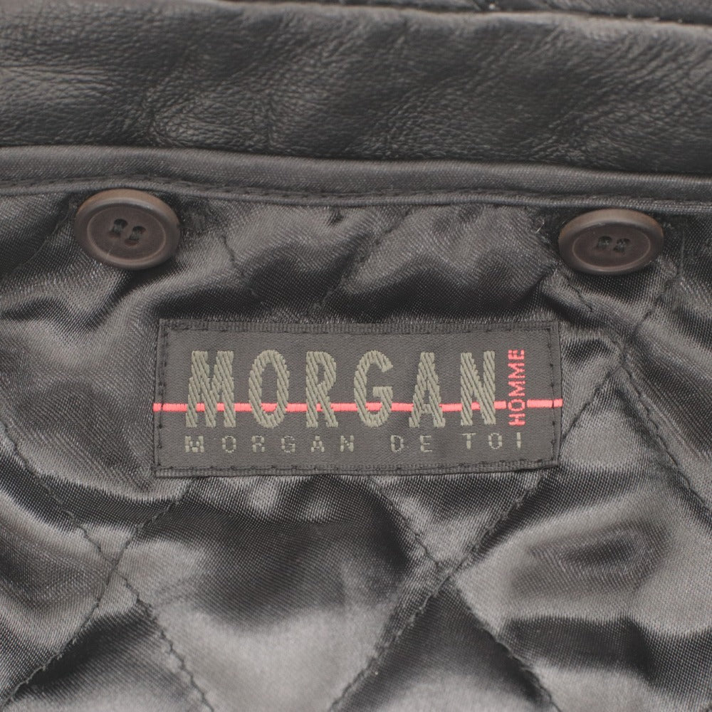 ■ MORGAN HOMME モルガンオム レザージャケット アウター 981G7709 ファスナー ポケット メンズ M ブラック