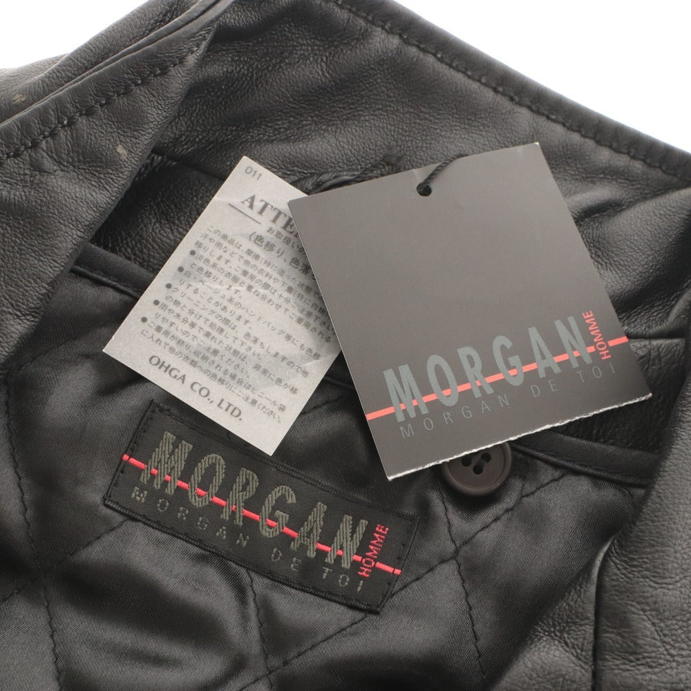 ■ MORGAN HOMME モルガンオム レザージャケット アウター 981G7709 ファスナー ポケット メンズ M ブラック