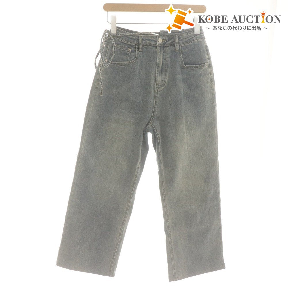 ■ me+em select Wide Denim Pants Jeans Bottoms Design Drawstring Vintage Finish Women's XS Light Blue