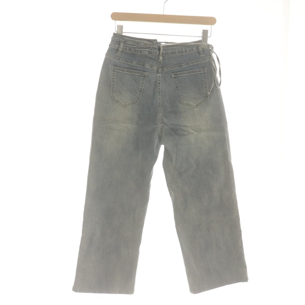 ■ me+em select Wide Denim Pants Jeans Bottoms Design Drawstring Vintage Finish Women's XS Light Blue