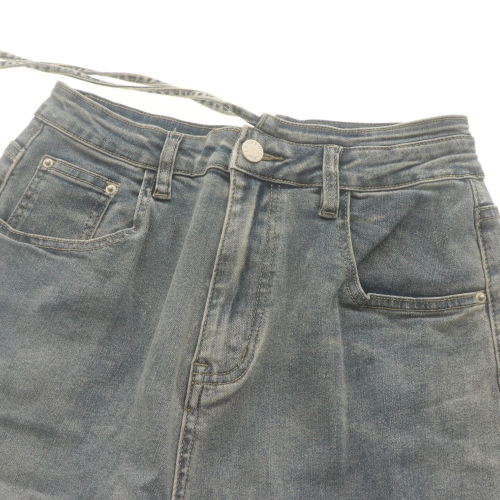 ■ me+em select Wide Denim Pants Jeans Bottoms Design Drawstring Vintage Finish Women's XS Light Blue