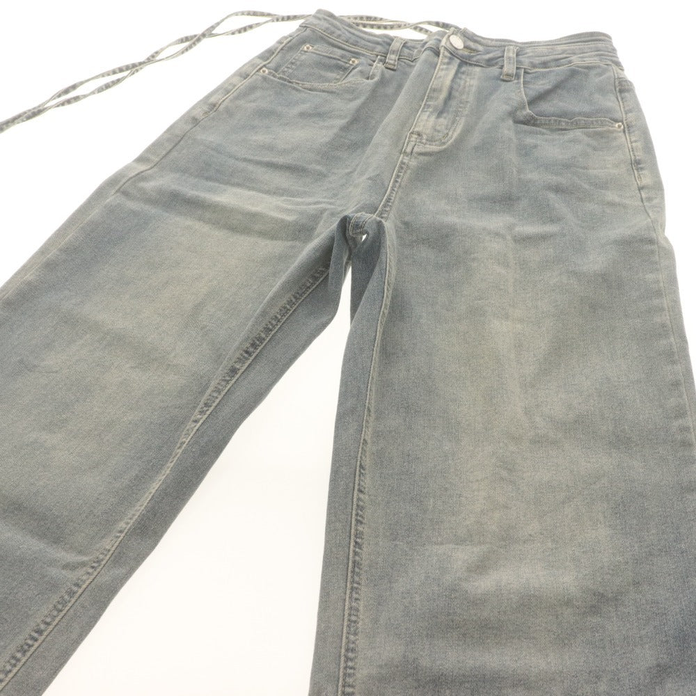 ■ me+em select Wide Denim Pants Jeans Bottoms Design Drawstring Vintage Finish Women's XS Light Blue