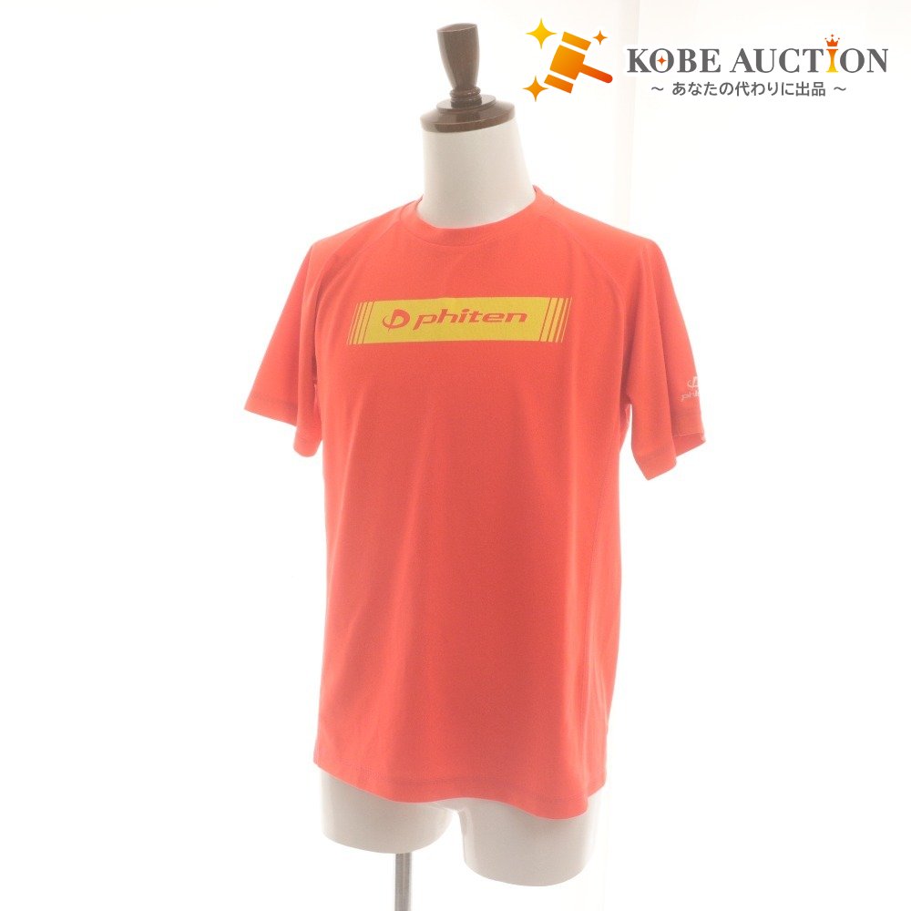 ■ Phiten Sports T-shirt Short Sleeve Top Logo Print Breathable, Quick-Drying Training Wear Men's L Red Orange