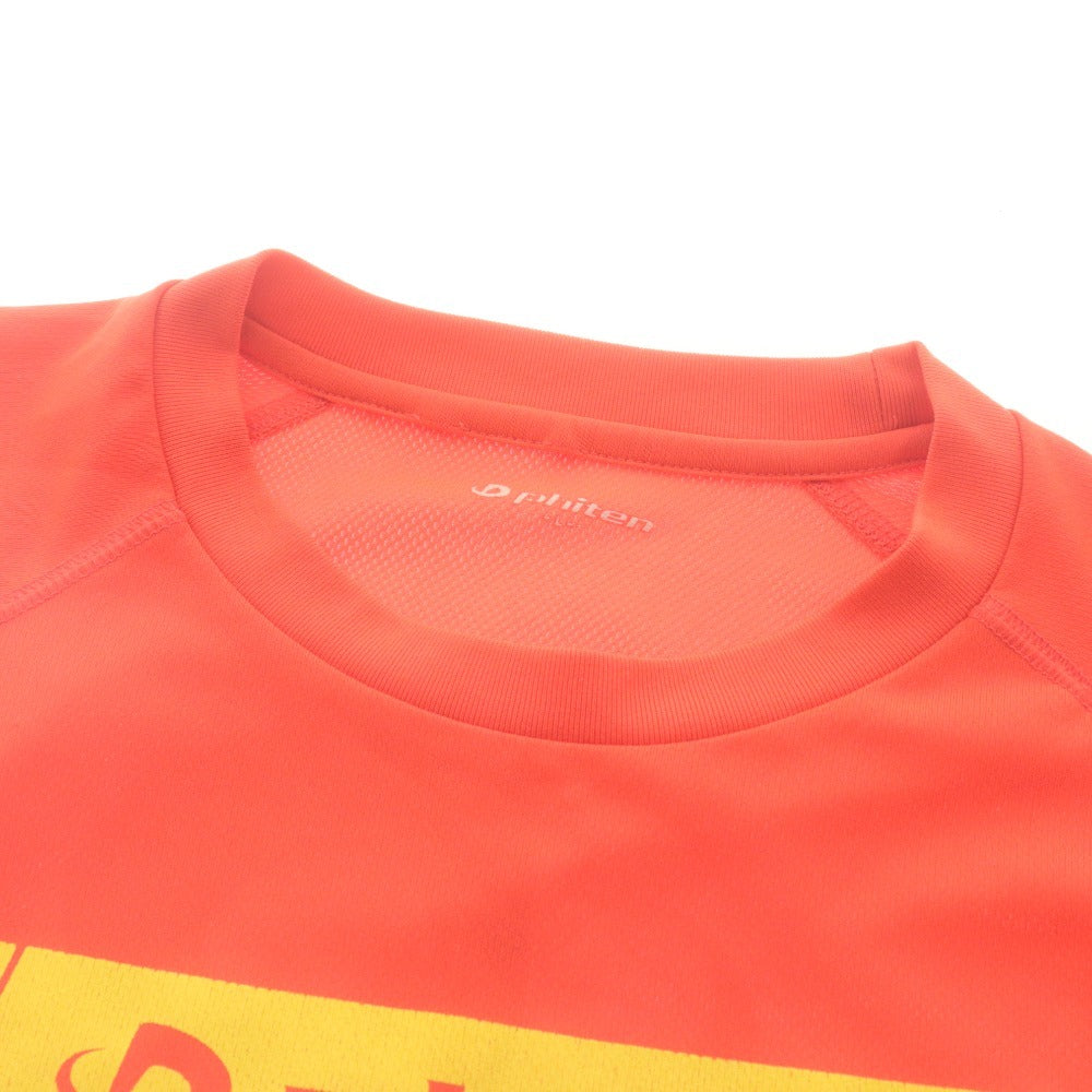 ■ Phiten Sports T-shirt Short Sleeve Top Logo Print Breathable, Quick-Drying Training Wear Men's L Red Orange