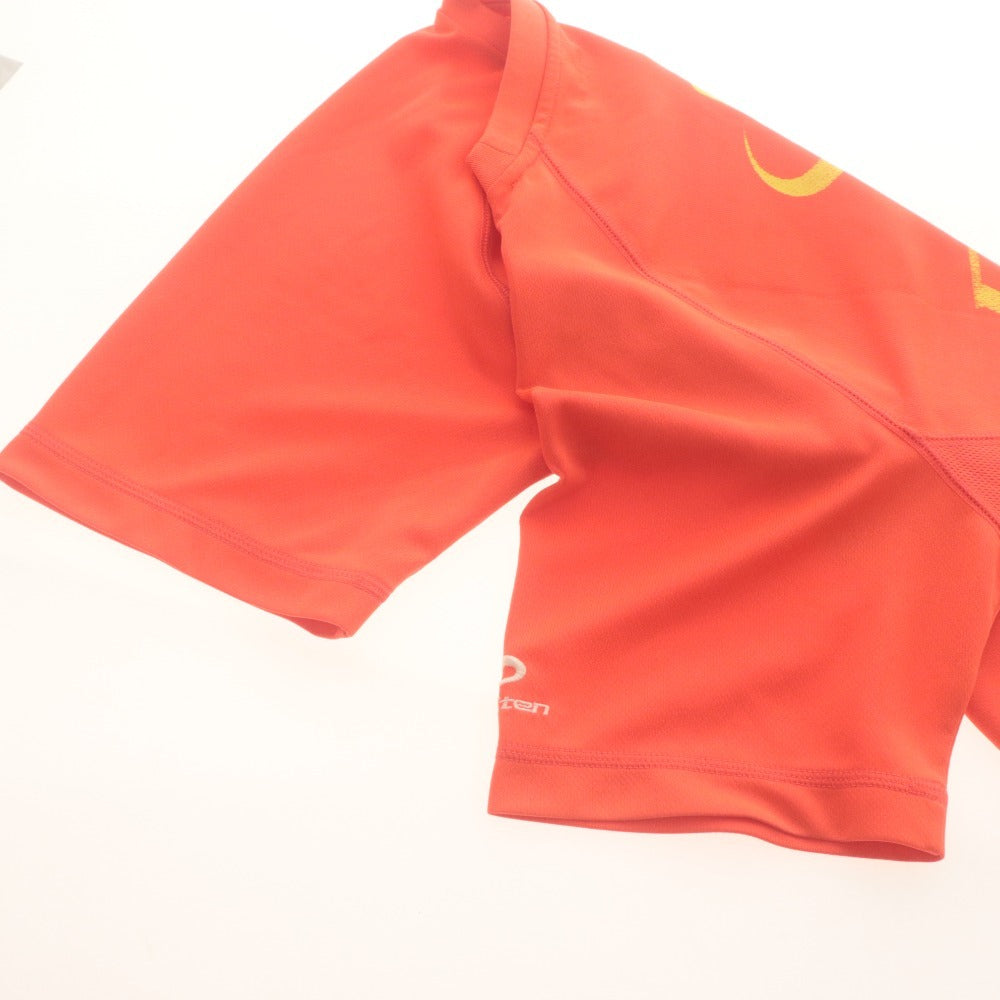 ■ Phiten Sports T-shirt Short Sleeve Top Logo Print Breathable, Quick-Drying Training Wear Men's L Red Orange
