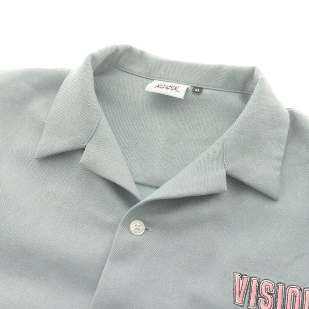 ■ VISION STREET WEAR 半袖シャツ トップス アウター可 襟 オープンカラー フロントボタン ロゴ刺繍 メンズ M ブルーグリーン