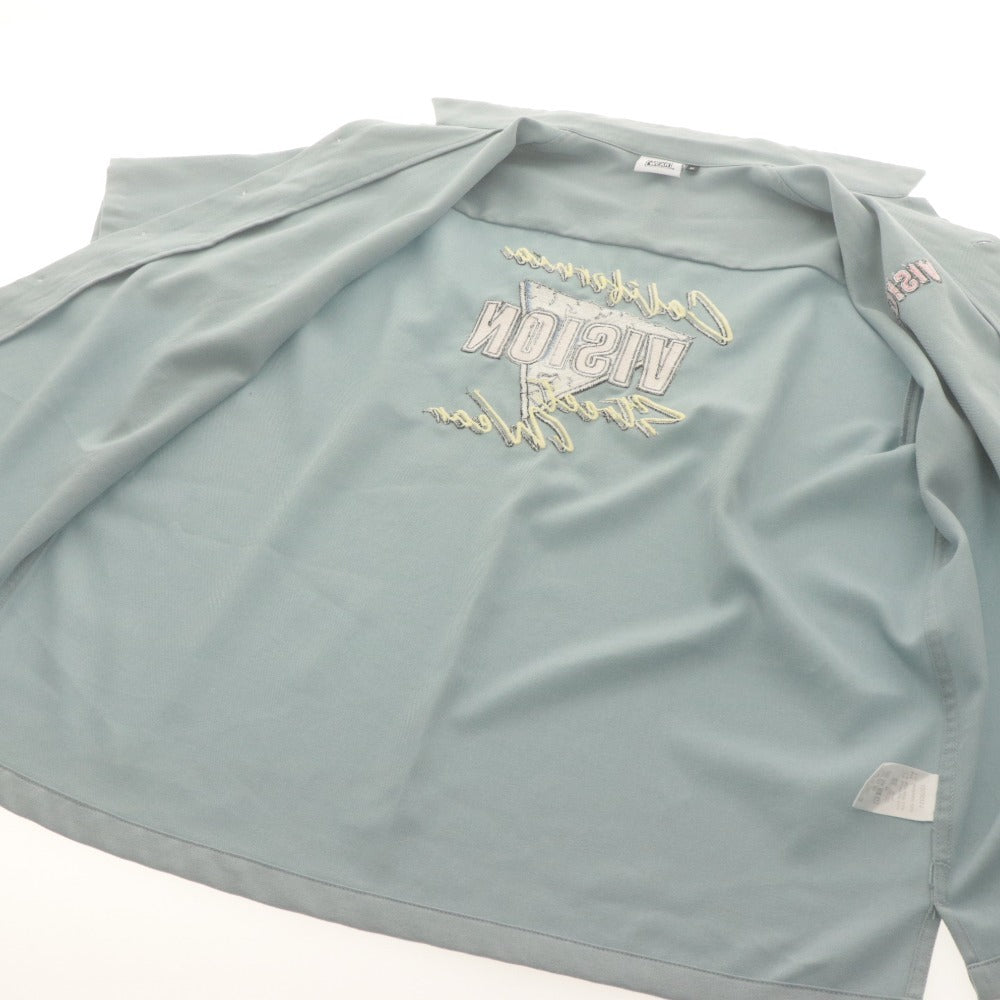 ■ VISION STREET WEAR 半袖シャツ トップス アウター可 襟 オープンカラー フロントボタン ロゴ刺繍 メンズ M ブルーグリーン