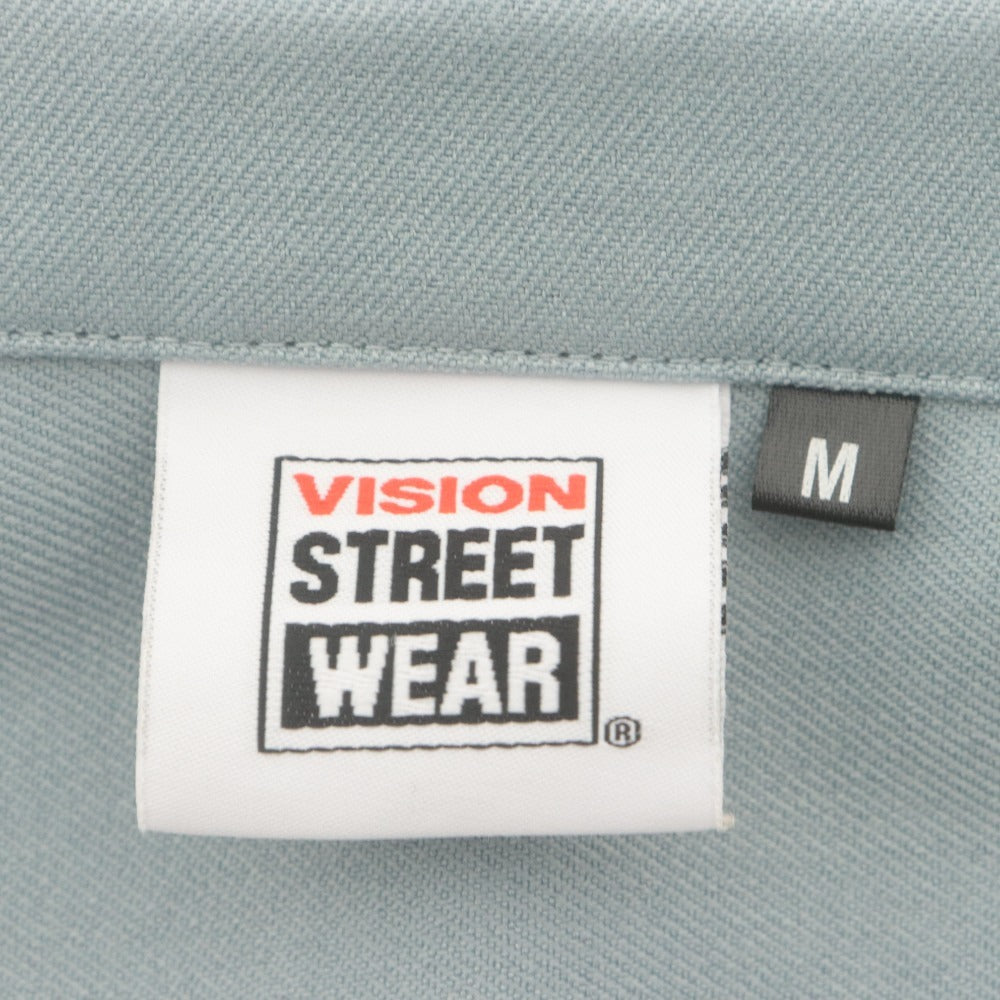 ■ VISION STREET WEAR 半袖シャツ トップス アウター可 襟 オープンカラー フロントボタン ロゴ刺繍 メンズ M ブルーグリーン