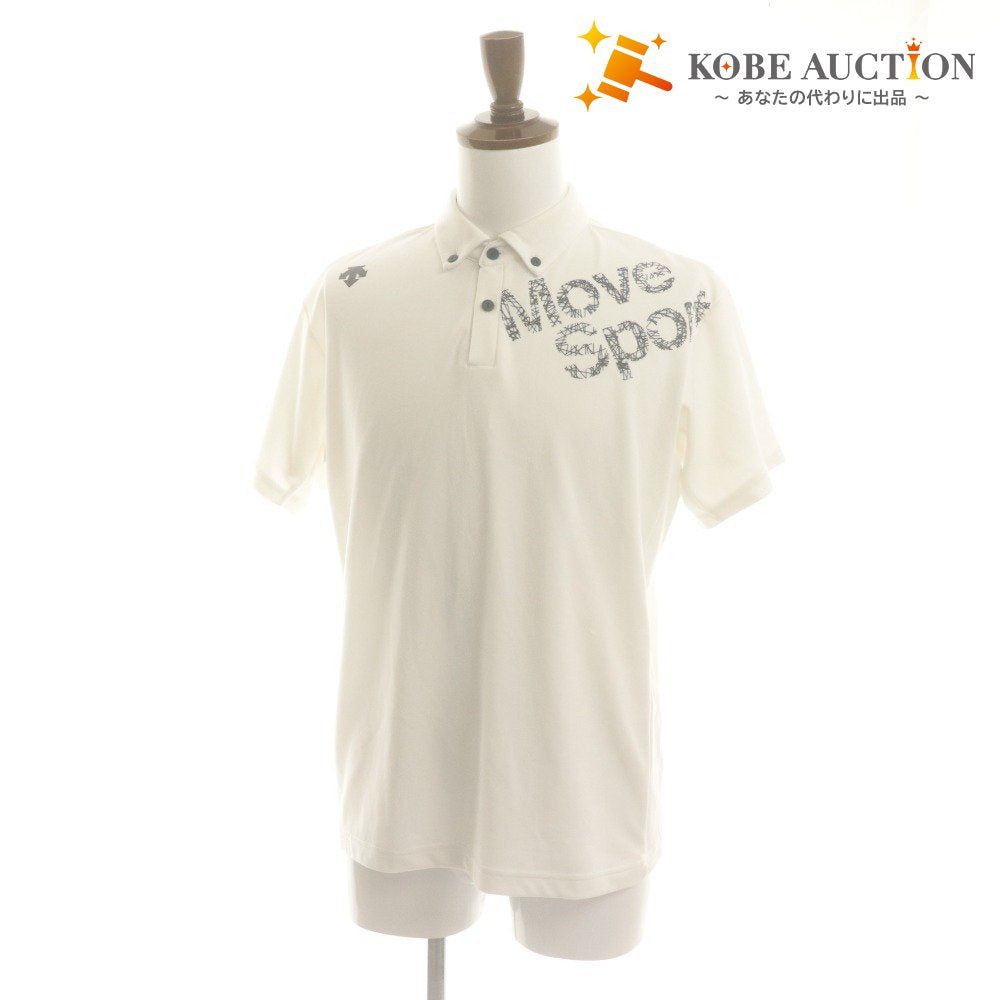 ■ DESCENTE Polo Shirt Short Sleeve Top MOVE SPORT Logo Training Sports Golf Wear Men's L White