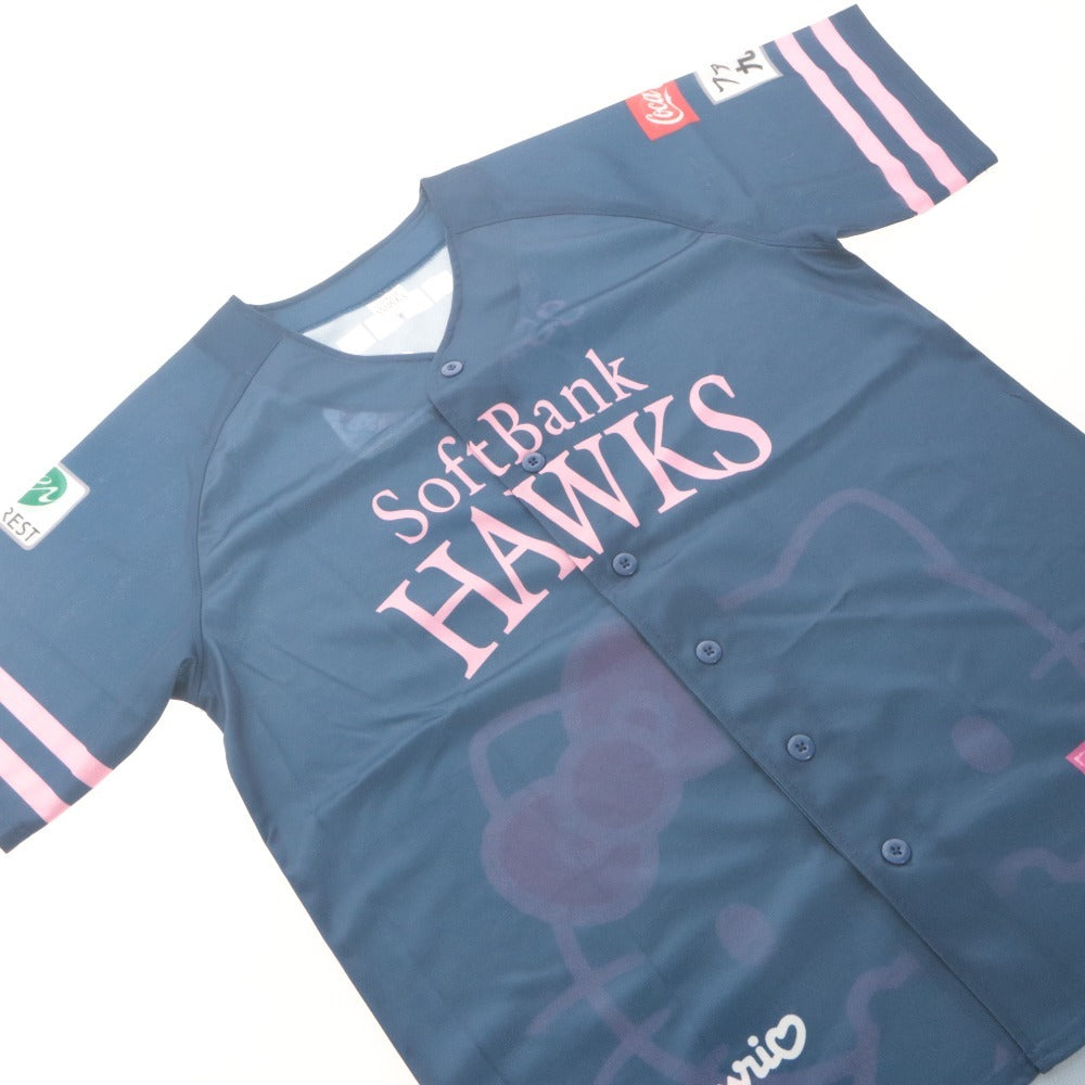 ■ 福岡ソフトバンクホークス ユニフォーム Tシャツ トップス サンリオコラボ ハローキティ 35周年 メンズ レディース L ネイビー 未使用