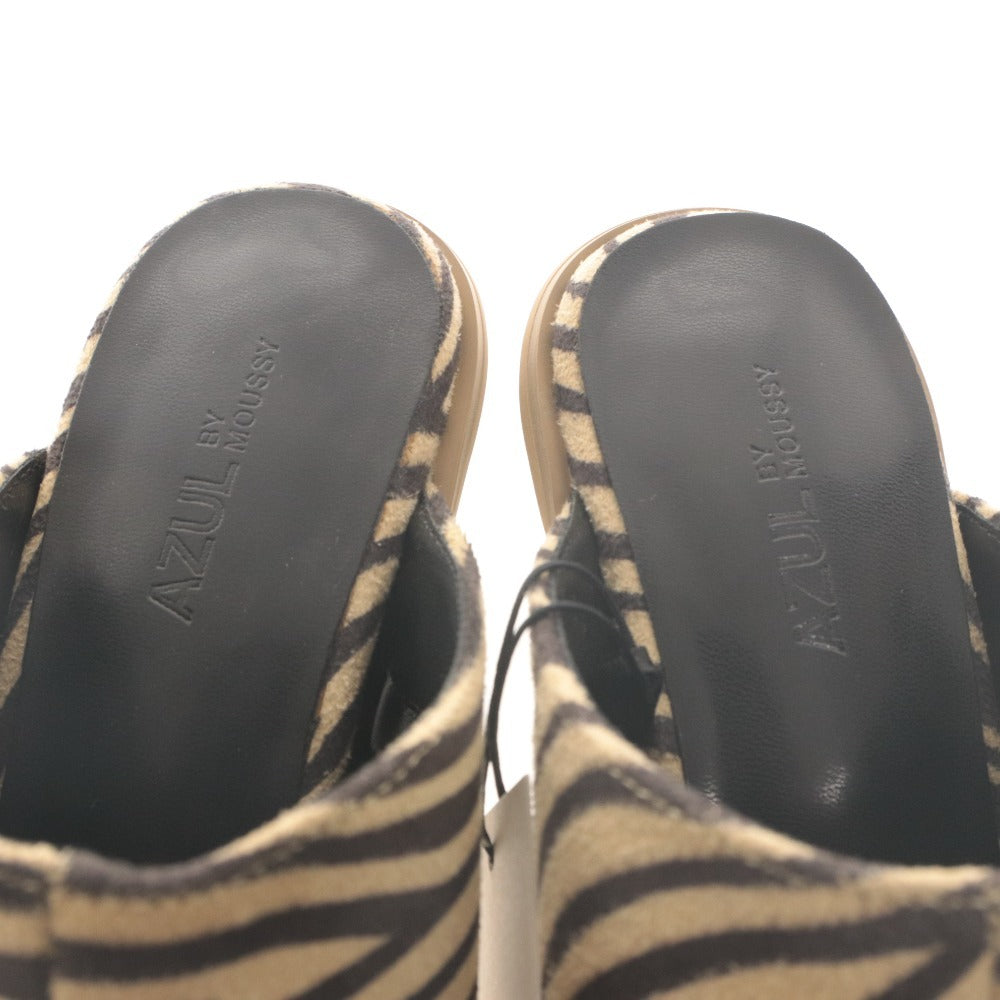 ■ AZUL BY MOUSSY サンダル チャンキーハイヒール 靴 スクエアトーサボ ゼブラ柄 レディース M (23.5~24.0) 黒 ベージュ タグ付き 未使用