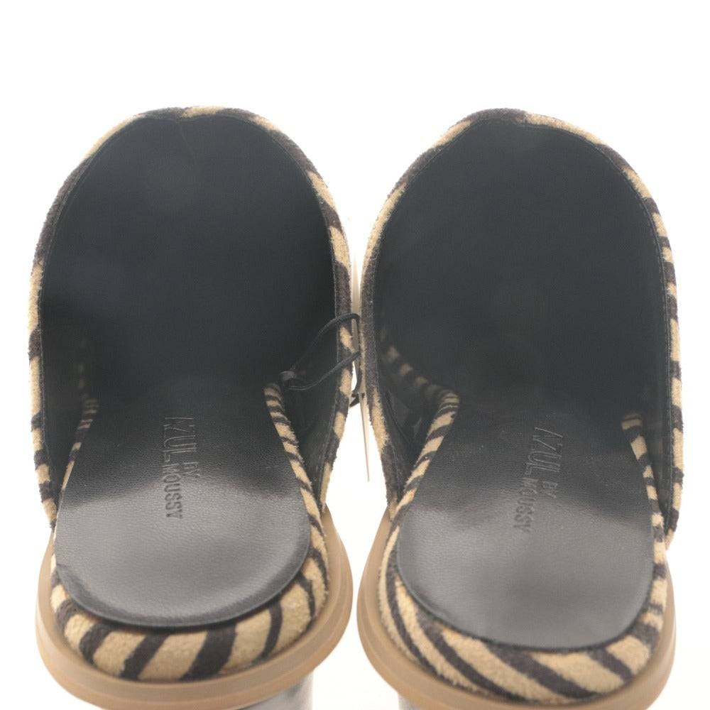 ■ AZUL BY MOUSSY サンダル チャンキーハイヒール 靴 スクエアトーサボ ゼブラ柄 レディース M (23.5~24.0) 黒 ベージュ タグ付き 未使用