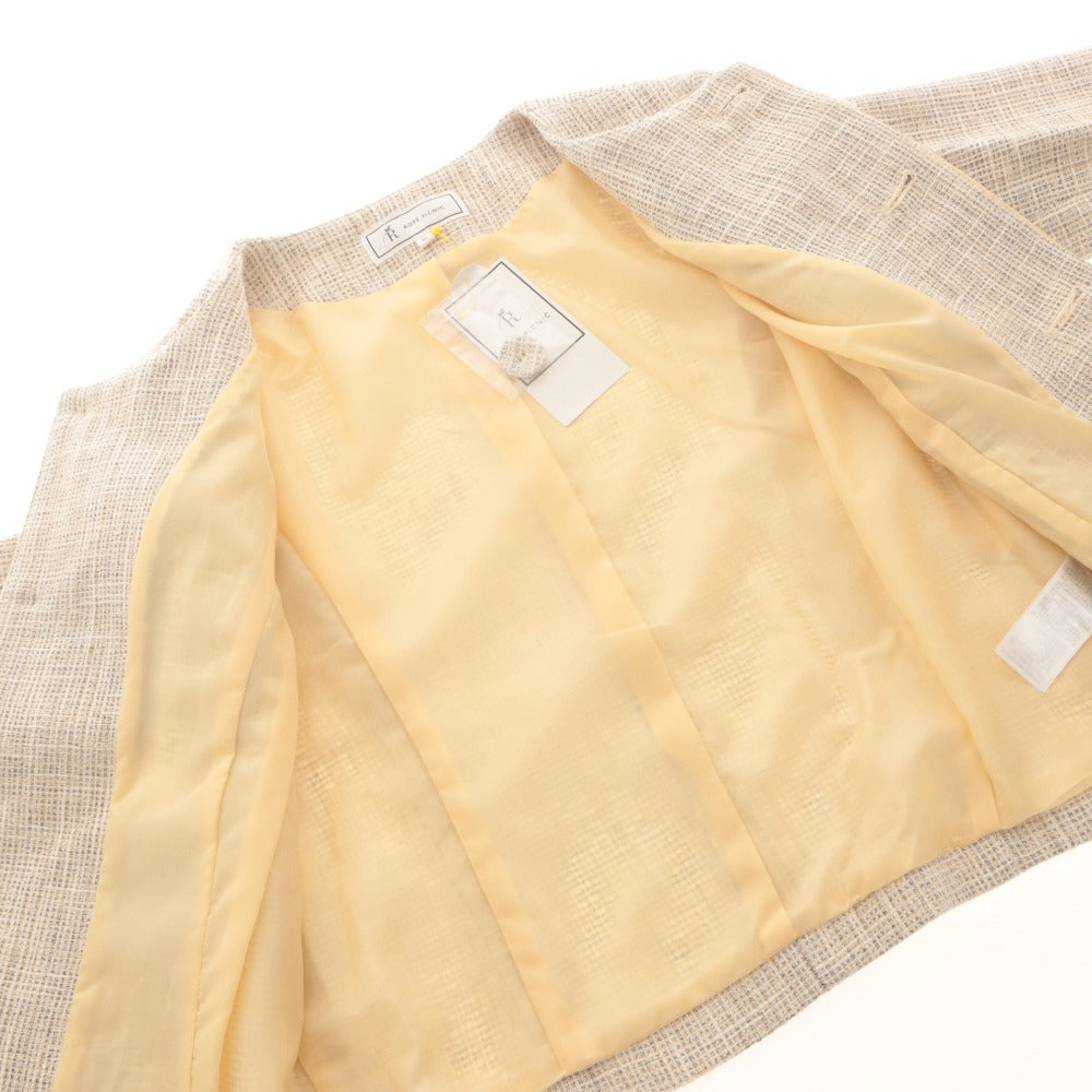 ■ ROPE PICNIC プルオーバー ノーカラージャケット 長袖 トップス アウター モノトーン ツイード レディース 40 (L相当) タグ付き 未使用