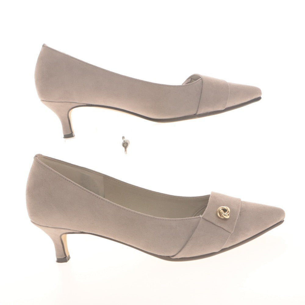 ■ LE TALON ルタロン パンプス ヒール 靴 POINTED KNOT PARTS PUMPS 日本製 レディース 24cm パープルベージュ系 箱付き