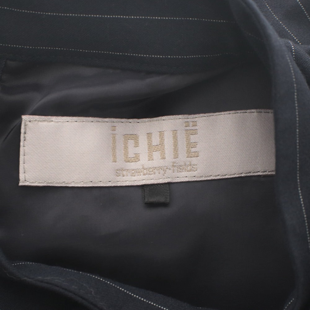 ■ ICHIE STRAWBERRY FIELDS フレアワンピース ロング丈 半袖 トップス ピンストライプ リボン レディース 実寸M〜L相当 ネイビー 未使用
