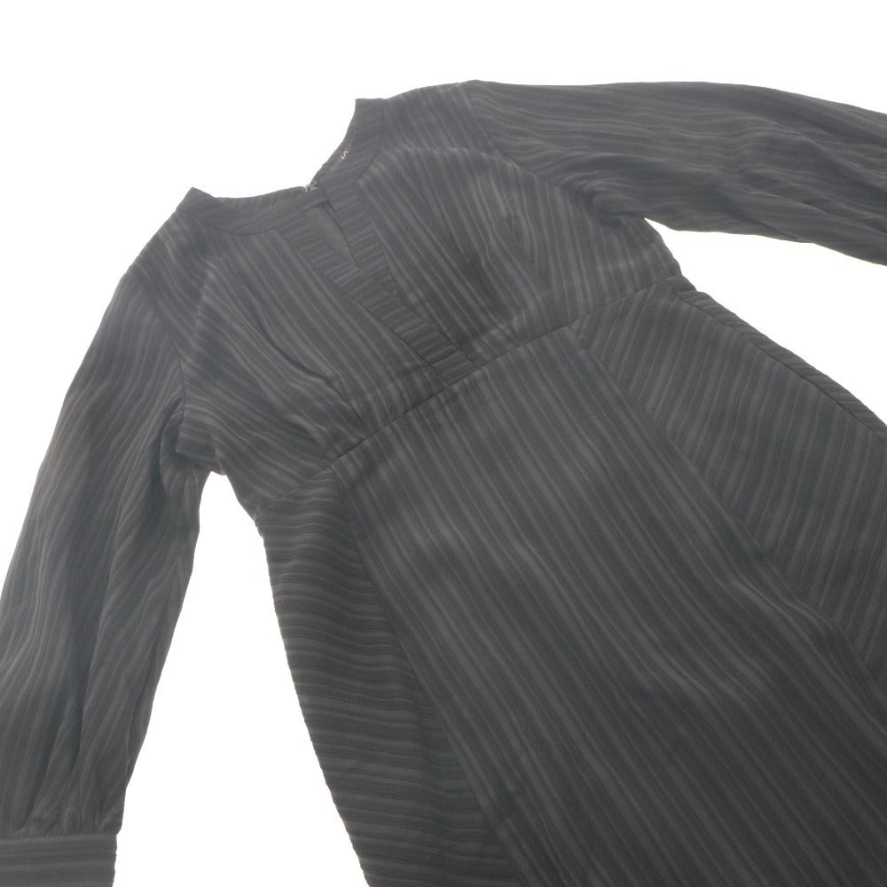 ■ URBAN RESEARCH ROSSO セミフレアワンピース ドレス ロング 長袖 トップス ストライプ Vネック レディース フリー 黒 グレー系 未使用