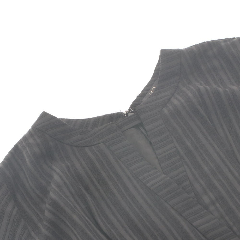 ■ URBAN RESEARCH ROSSO セミフレアワンピース ドレス ロング 長袖 トップス ストライプ Vネック レディース フリー 黒 グレー系 未使用