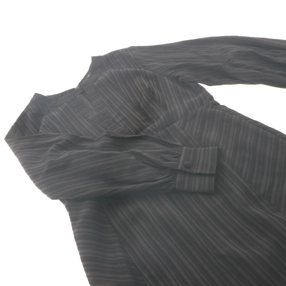 ■ URBAN RESEARCH ROSSO セミフレアワンピース ドレス ロング 長袖 トップス ストライプ Vネック レディース フリー 黒 グレー系 未使用