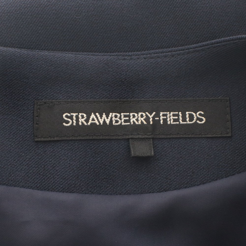 ■ STRAWBERRY-FIELDS フレアワンピース ロング 七分袖 トップス スカラップネック ベルト付き レディース (実寸S) ダークネイビー 未使用
