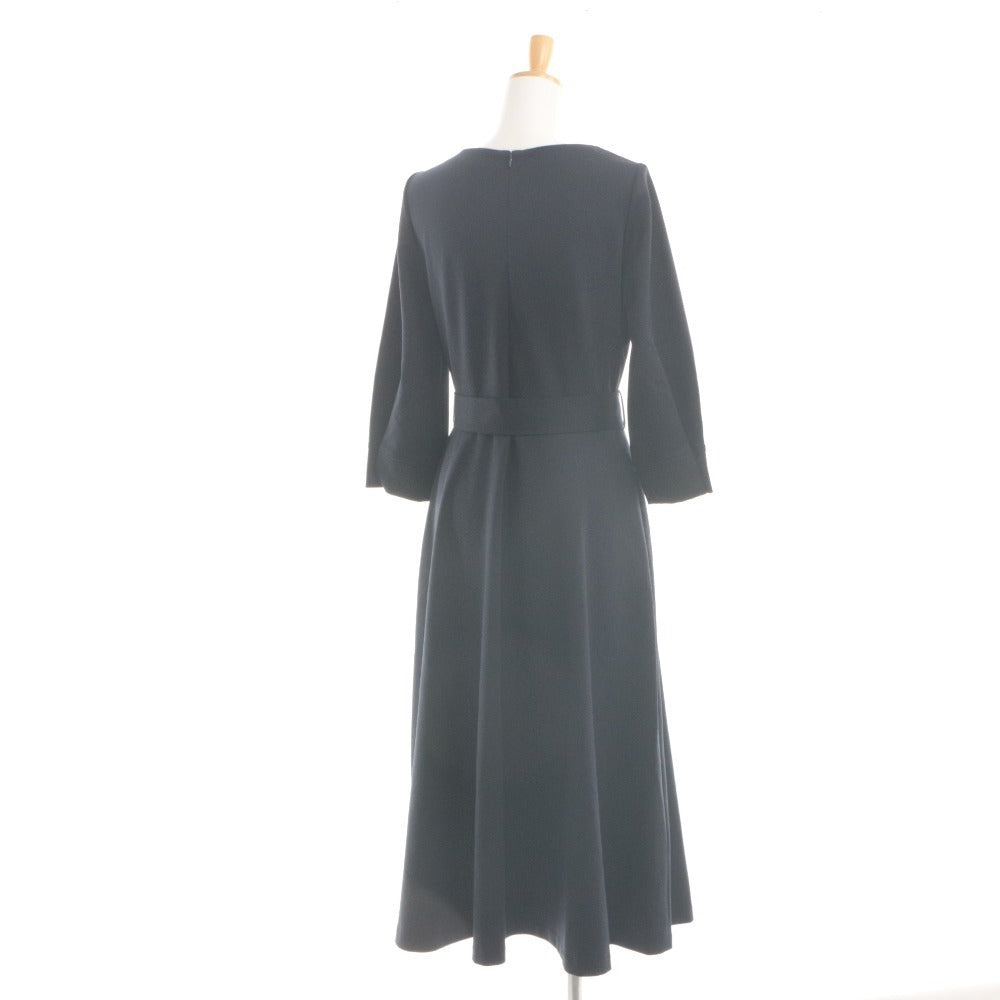 ■ DoCLASSE フレアワンピース オケージョンドレス ロング丈 長袖 トップス レース ベルト付き レディース 11(L相当) ダークネイビー