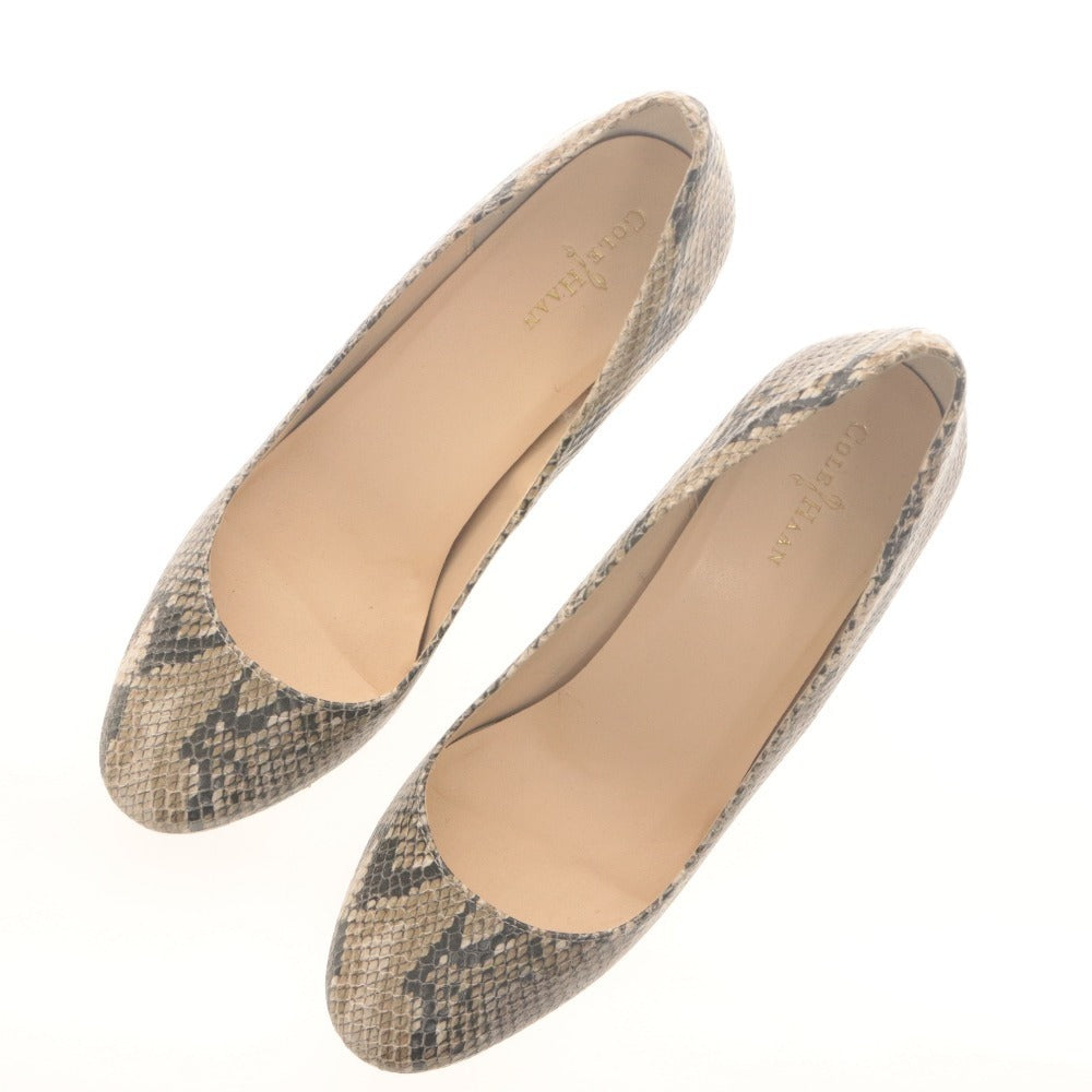 ■ COLE HAAN コールハーン パンプス 靴 パイソン柄 ヘビ ウェッジソール レディース 8B (約25.0cm相当) 黒 ベージュ系