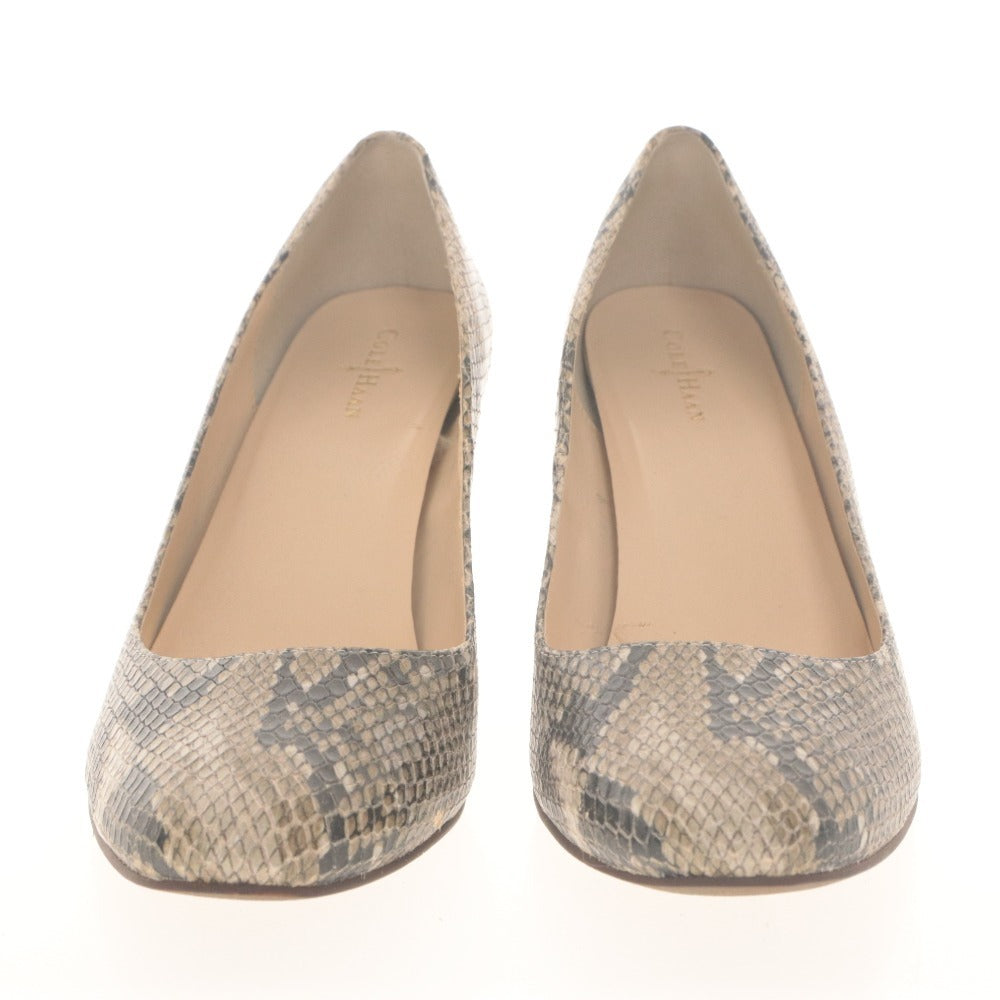 ■ COLE HAAN コールハーン パンプス 靴 パイソン柄 ヘビ ウェッジソール レディース 8B (約25.0cm相当) 黒 ベージュ系